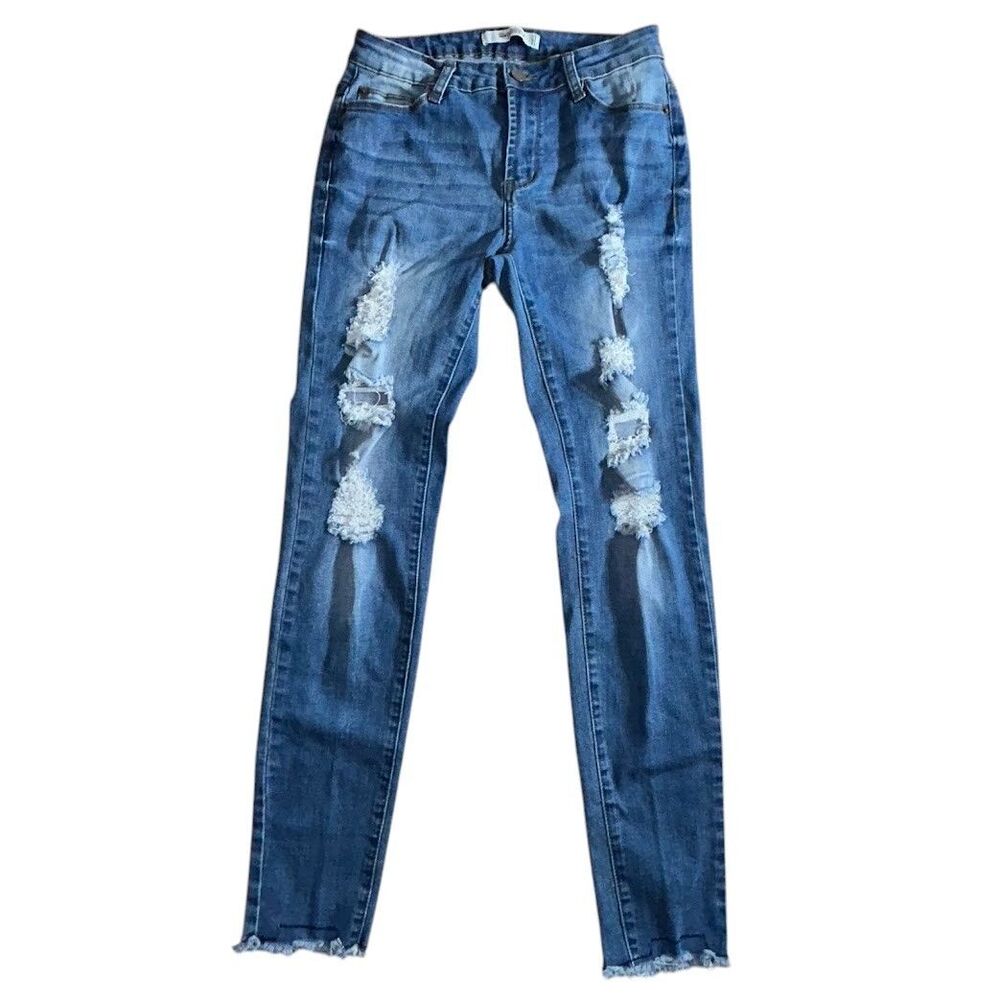 MUSELOOKS Jeans Size 7 Jr. Women's Skinny Stretch Mid Rise Raw Hem Whiskers